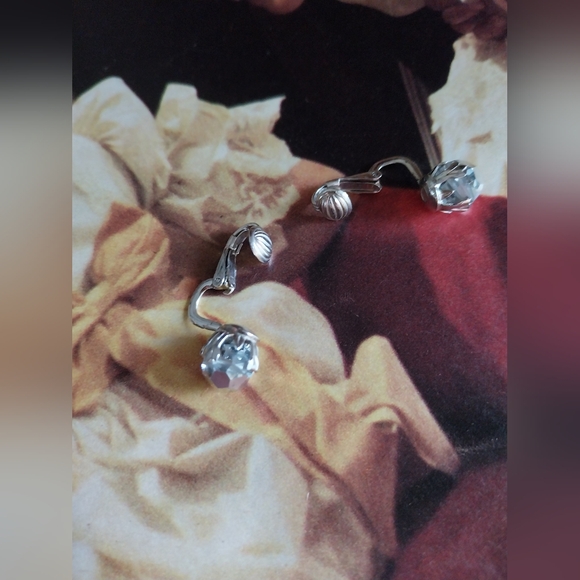 Sherman Faceted Silver Clip-On Earrings - Picture 9 of 12